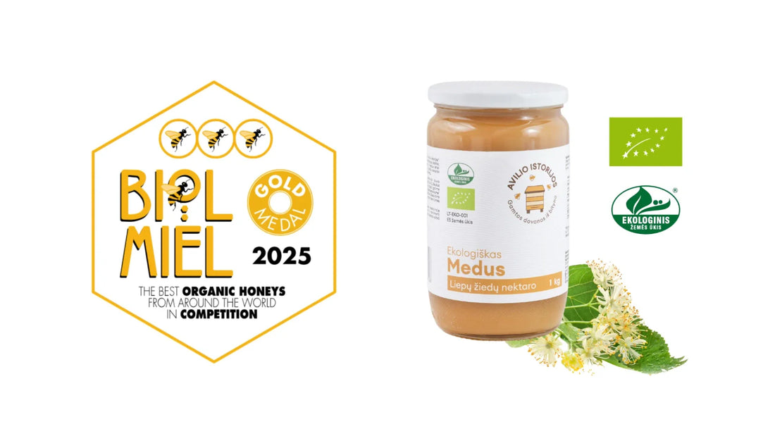 Tarptautinis konkurso BIOLMIEL 2025 įvertinimas „Avilio istorijos“ medui