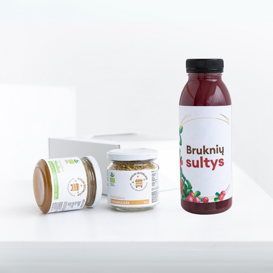 Medaus-ziedadulkiu-rinkinys-su brukniu-sultimis