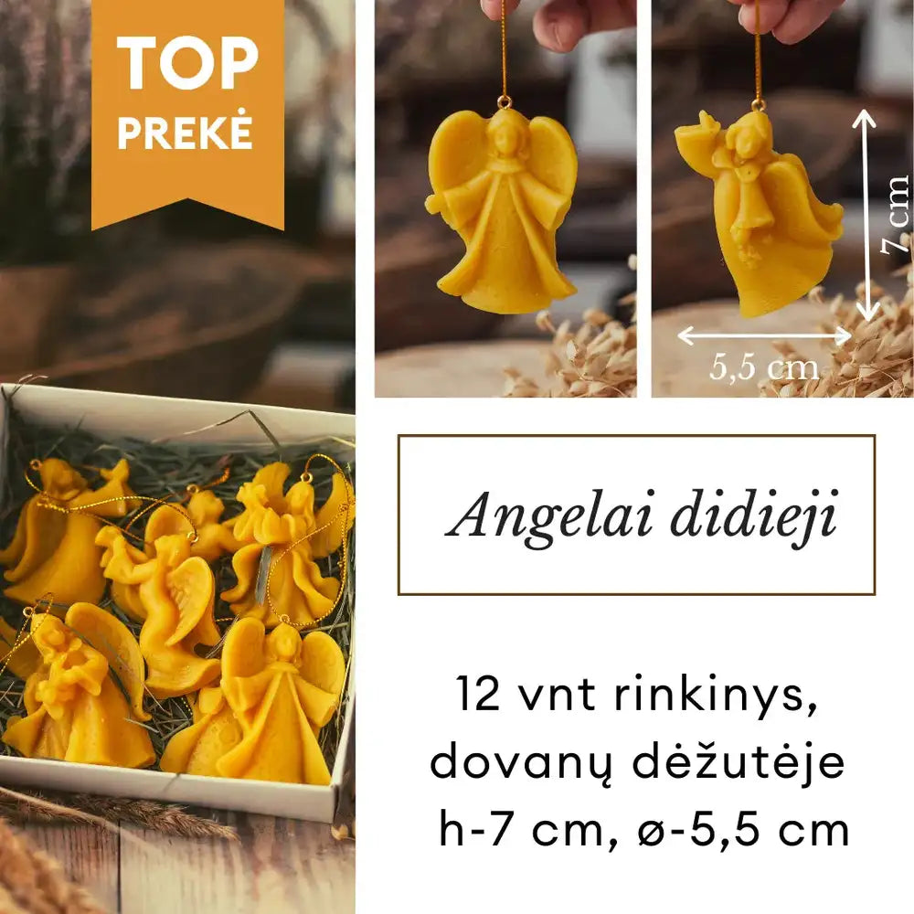 Bičių vaško kalėdinių žaisliukų rinkinys angeliukai